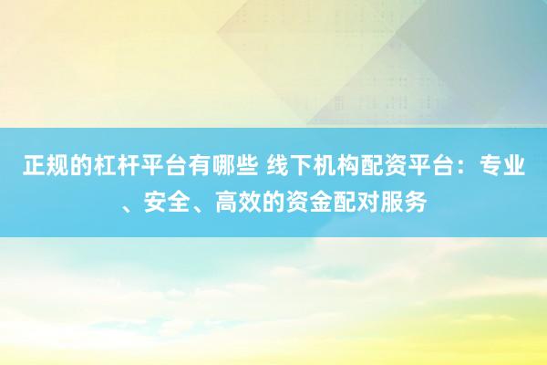 正规的杠杆平台有哪些 线下机构配资平台：专业、安全、高效的资金配对服务