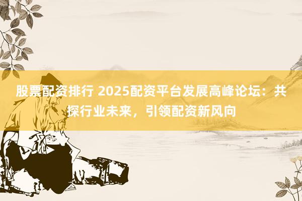 股票配资排行 2025配资平台发展高峰论坛：共探行业未来，引领配资新风向
